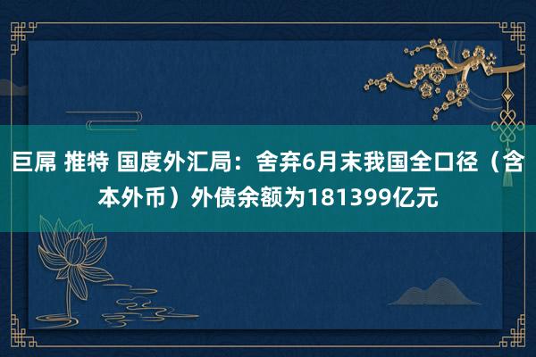 巨屌 推特 国度外汇局：舍弃6月末我国全口径（含本外币）外债余额为181399亿元